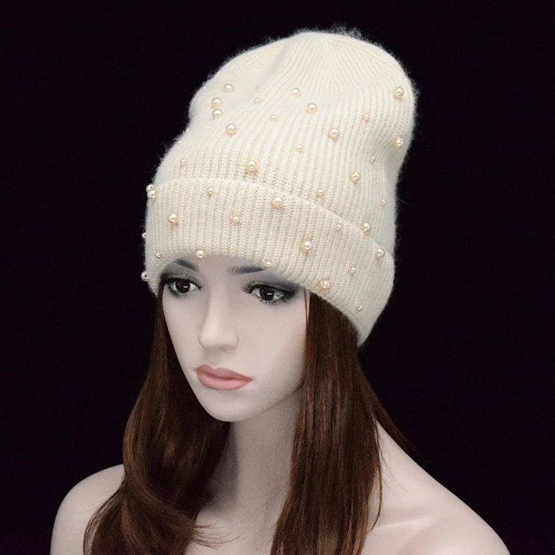 

New Gorros 2017 Fashion women Skullies Beanies Winter Wool hats keep Warm pearls women Knitted Hat