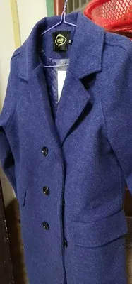 Осень Зима Новое Женское XXL-5XL прямое тонкое двубортное пальто женское длинное толстое шерстяное синее шерстяное пальто W96