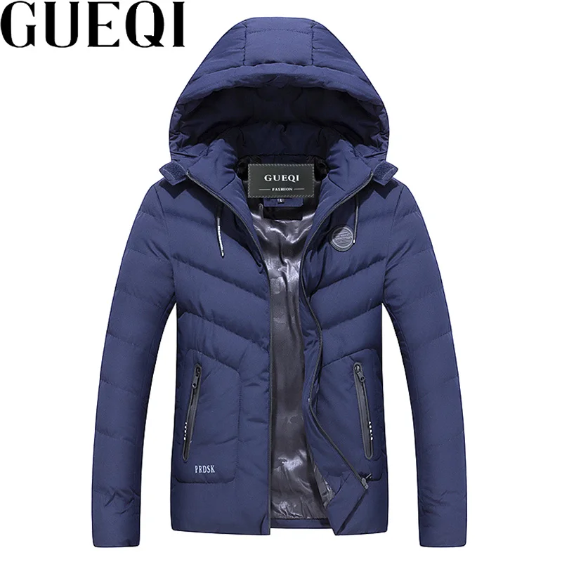 

GUEQI Cotton Padded Men Warm Parkas Plus Size L-3XL ADD Fleece Charm Printed Outerwear Man Winter Windproof Jackets