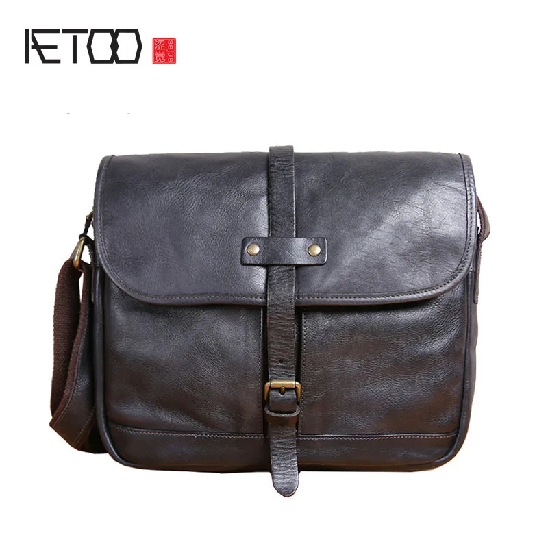 AETOO Original New first layer leather retro casual shoulder  bag men's genuine nature leather classic messenger bag