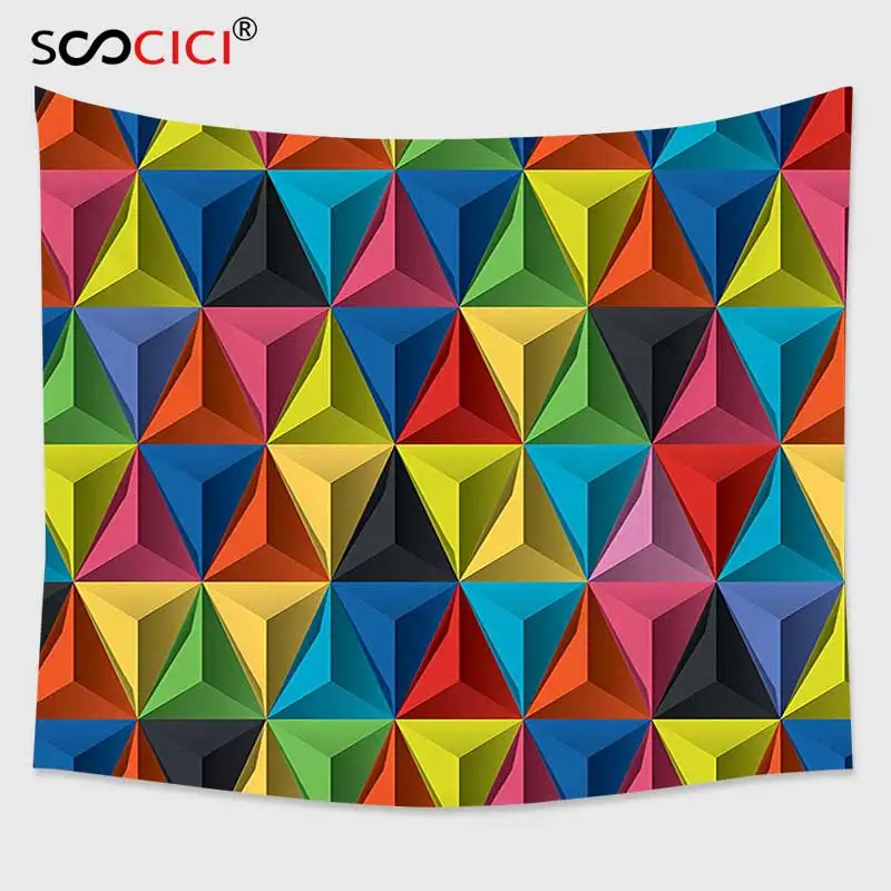 Cutom Tapestry Wall Hanging,Geometric Decor Colorful Triangle Geometric Pyramid Forms Modern ...