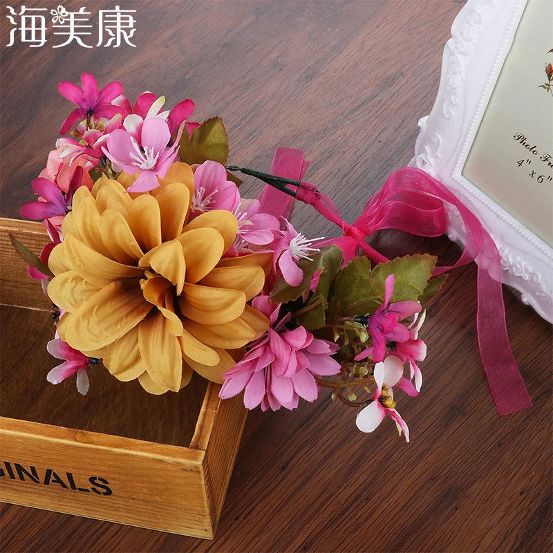 

Haimeikang Wedding Flower Crown Head Band Women Wedding Floral Head Wreath Bridesmaid Bridal Headpiece Female Flower Headband