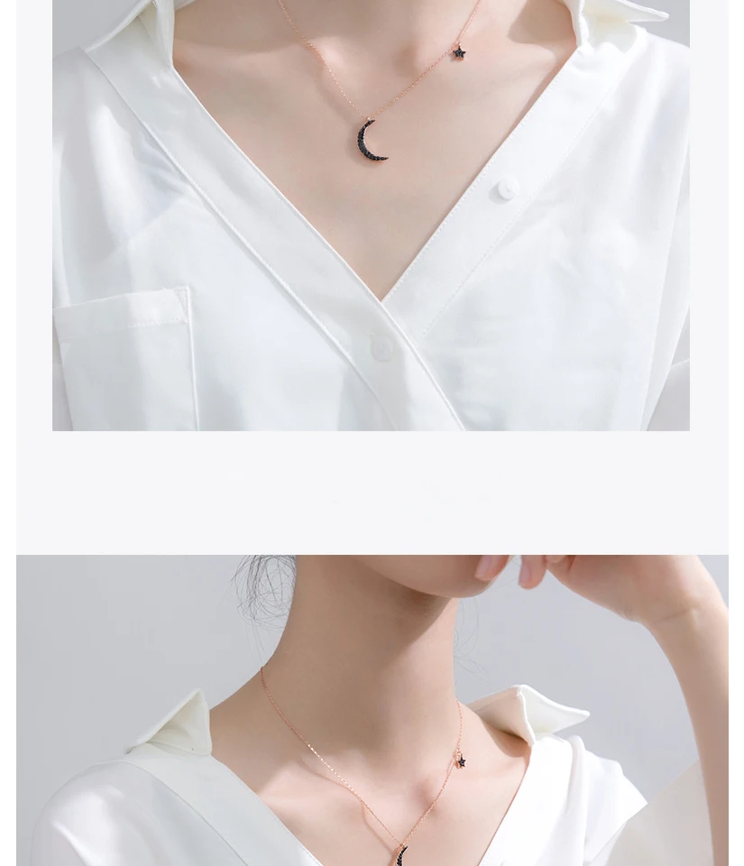New Minimalist Jewelry Women's Fashion 925 Sterling Silver Moon Star Pendant Chokers Necklace Girl Lady Collier Argent 925 Vrai (3)