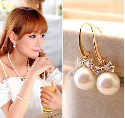 

2019 New Arrivals Hot Fashion Brincos Oorbellen Bijoux Crystal Rhinestones Simulated-pearl Bowknot Drop Earrings Women Jewelry