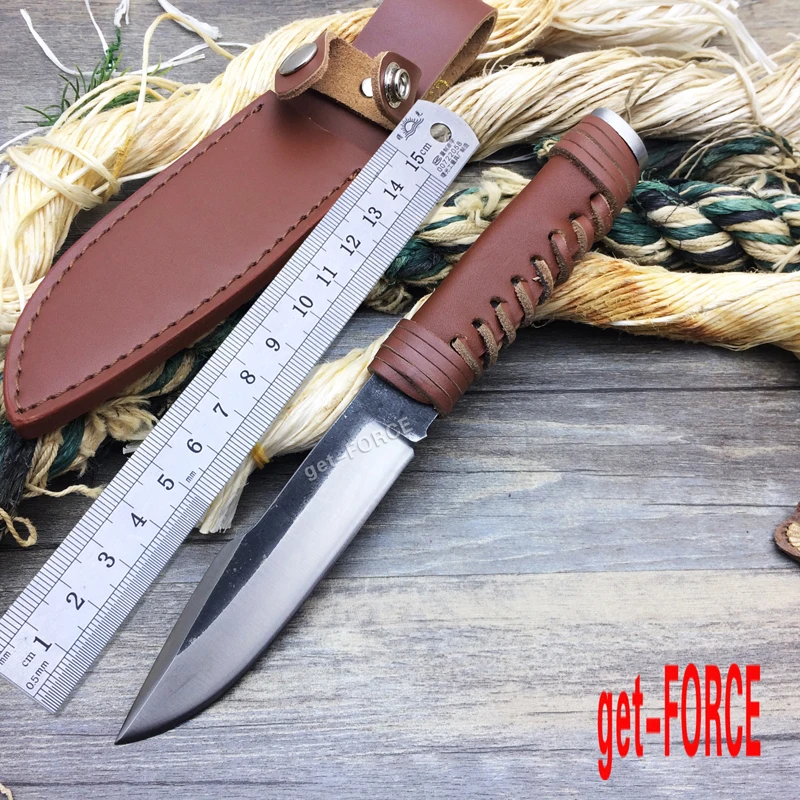 

get-FORCE Newest Handmade Forging Survival Fixed Knives,High-carbon Steel Blade Leather Rope Handle Hunting Knife Outdoor Tools
