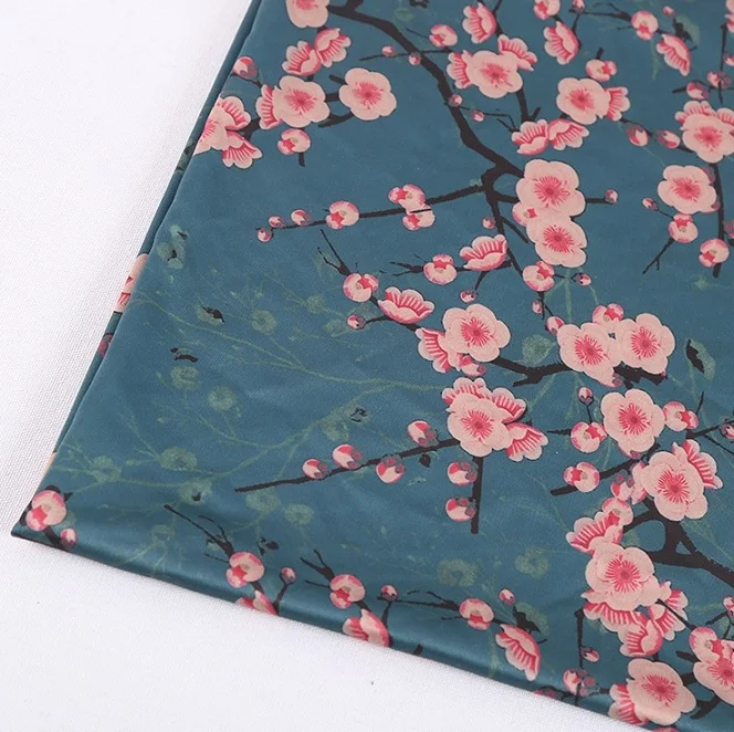 Mylb красивый цветок сливы цифровой принт, атлас ткани для платьев - Цвет: 1