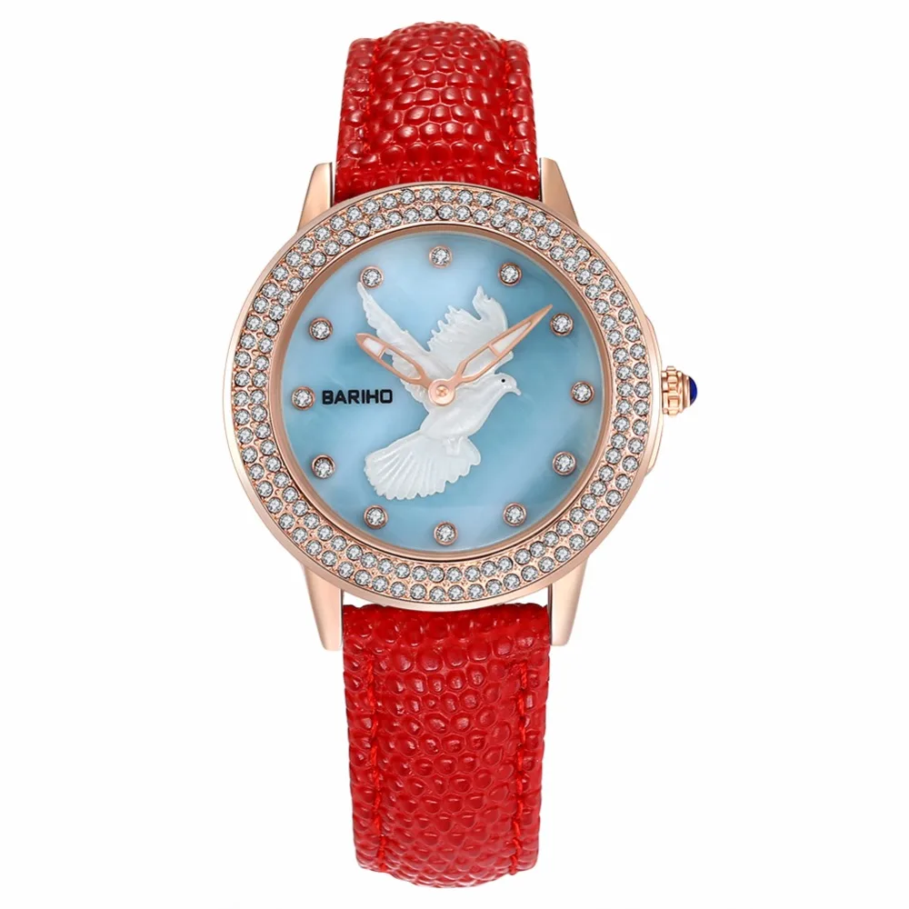 

Quartz Women Watches Fashion Waterproof Watch Leather Casual Dress Wristwatches Round Watch Relojes Mujer Red WHHB003-1