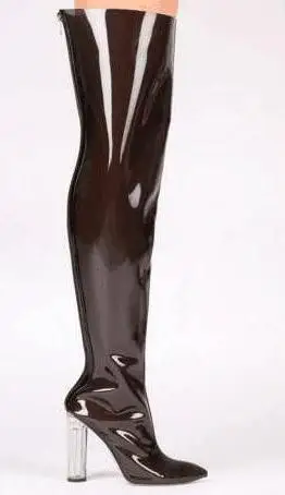 Новая коллекция прозрачные женские сапоги-ботфорты из ПВХ с острым носком прозрачные сапоги-гладиаторы на высоких каблуках обувь знаменитостей