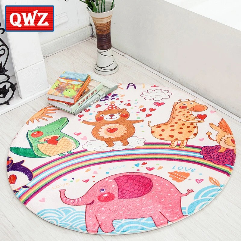 

QWZ Cute Elephant Rabbit Carpet Animal Toy Kids Game Mats Non-Slip Home Rug Baby Crawling Multifunctional Round Blanket Play Mat