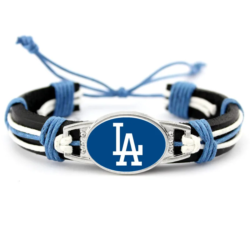 

Custom Basketball Sports Bracelet Jewelry 18*25mm Glass Dodgers Team Real Leather Bracelets & Bangles For Man Woman