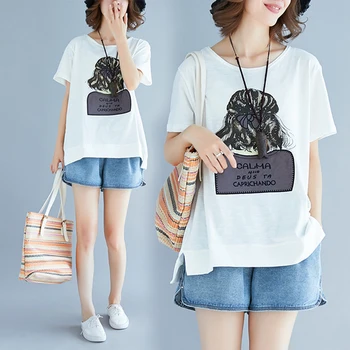 

2018 Summer New Cotton White Embroidery T Shirt Women Loose T-shirt Women Short Sleeve Top Women Casual Women Tops