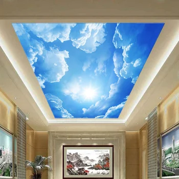 

Custom 3D Photo Wallpaper Blue Sky And White Clouds Wall Paper Interior Ceiling Top Lobby Living Room Mural Wallpaper Decor