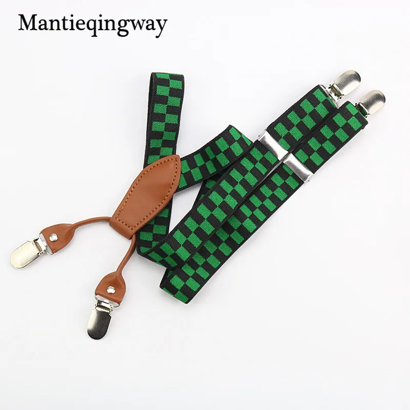 Mantieqingway подтяжки в клетку Эластичные подтяжки для детей мальчиков и девочек вечерние Ремень Отдыха подарок аксессуары слинг Tirantes - Цвет: Black Green