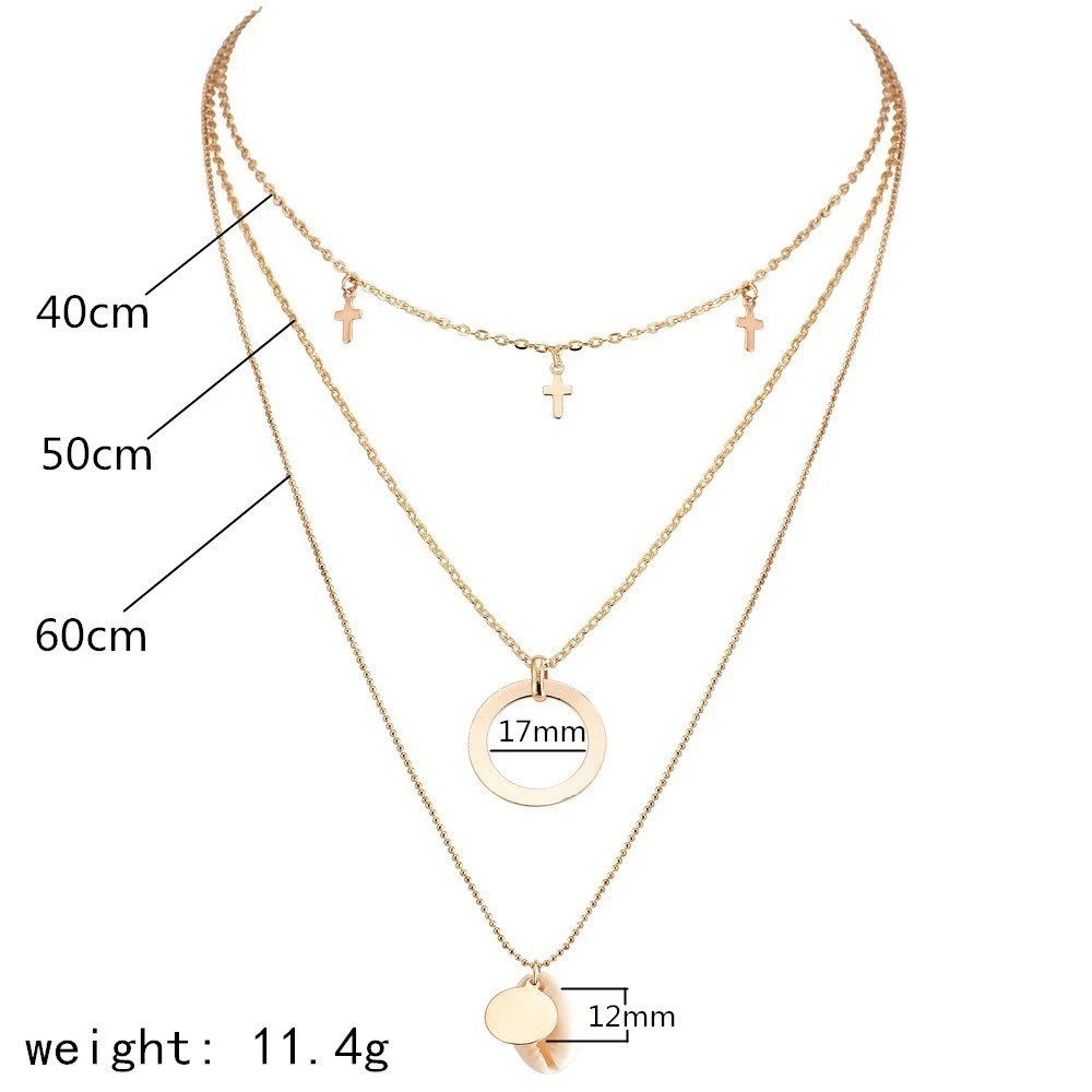 Богемное ожерелье s& Кулоны для женщин, винтажное круглое ожерелье с крестом, модная многослойная цепочка, ювелирное изделие, колье, бижутерия, аксессуары