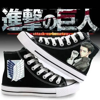 

New arrival Attack On Titan cosplay shoes Unisex High Platform Canvas Shingeki No Kyojin Shoes Japanese anime print boots 011104