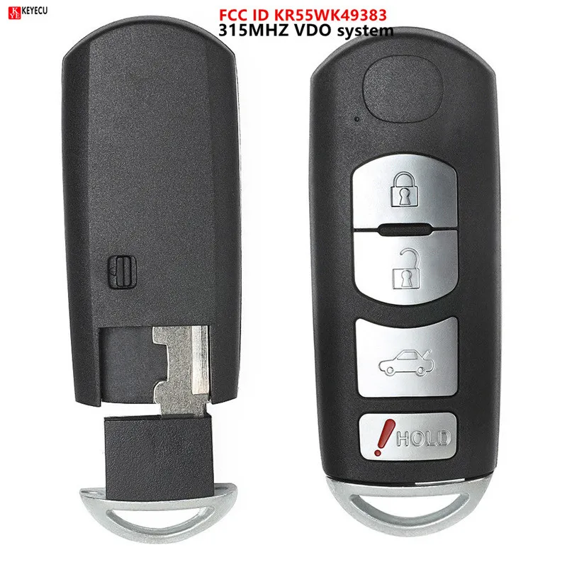 

Keyecu 4 Button Remote Smart Prox Key Uncut Blade Insert Push To Start for Mazda 6 VDO 2009 2010 2011 2012 2013 FCC:KR55WK49383