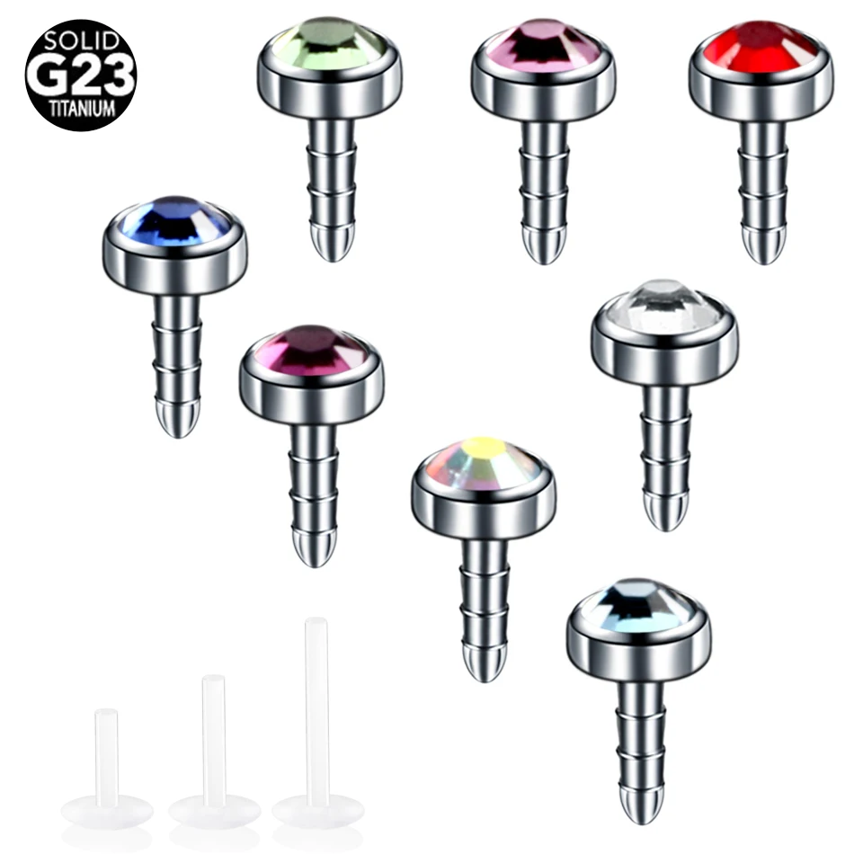 

1PC Titanium Bioplast Flexible Lip Monore Piercings Rings Crystal Gem Ear Tragus Helix Orelha Cartilagem Piercings Jewelry 16G