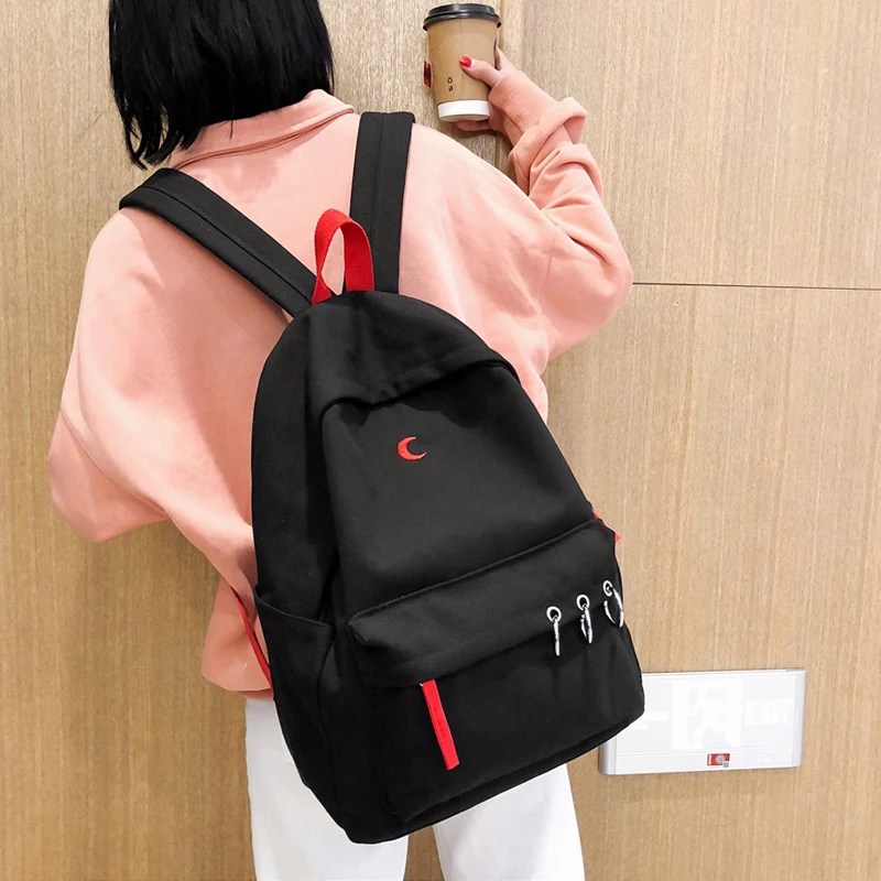 Японский рюкзак Харадзюку для девочек, школьные сумки для женщин, уличная мода Kpop Ulzzang, повседневная дорожная сумка для ноутбука, сумка на плечо для подростков черного цвета