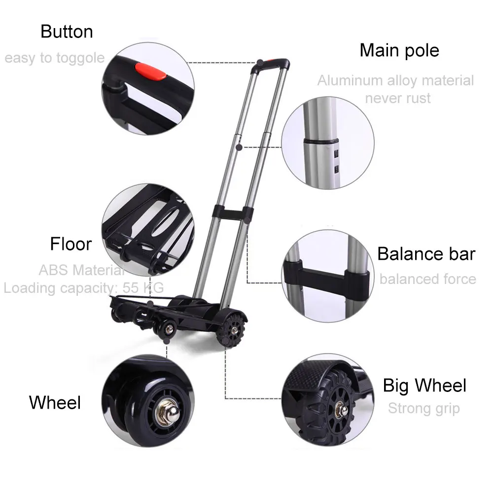 Aluminum Alloy Car Folding Luggage Cart Portable Travel Trailer Household Luggage Cart Shopping Trolley Aluminum Alloy Car Folding Luggage Cart Portable Travel Trailer Household Luggage Cart Shopping Trolley