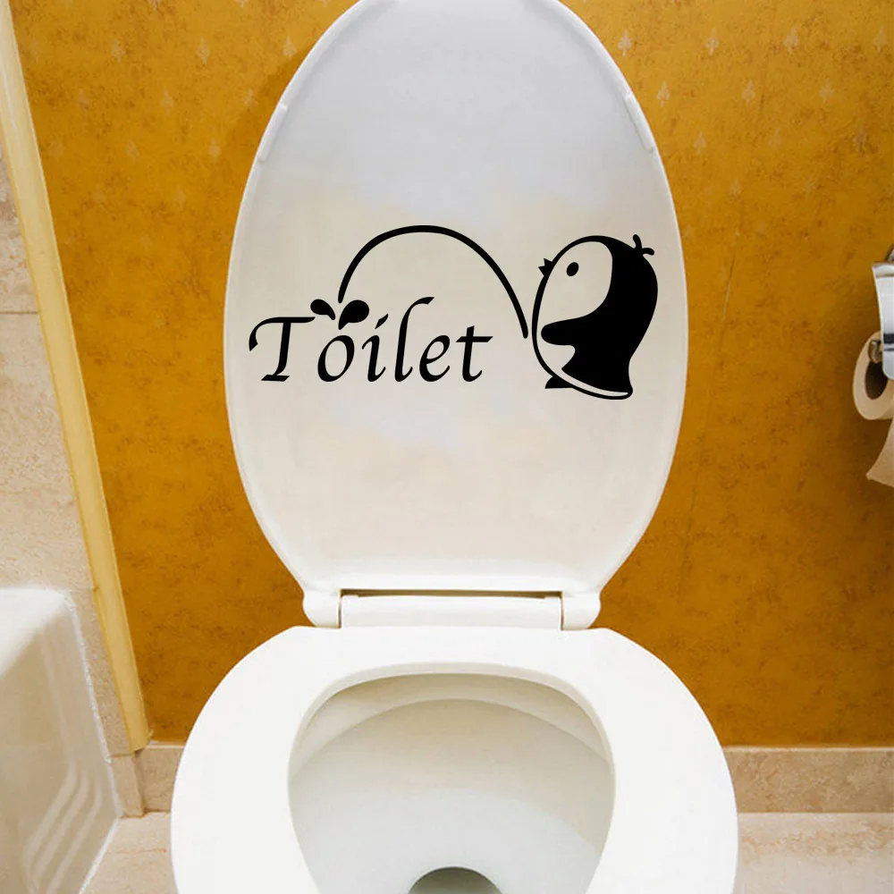 DULALA Penguin Toilet Stickers 2PCS Small Penguin Toilet Stickers Self Adhesive Wallpaper Decal Bathroom Stickers Removable Toilet Seat Stickers 