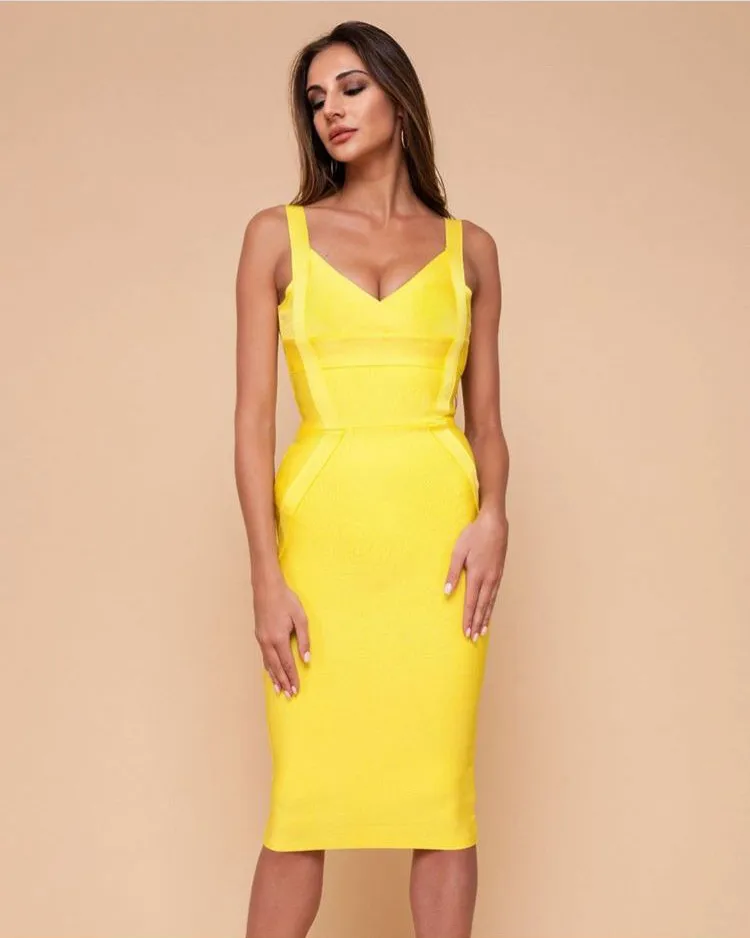 

2019 New Women green yellow Red black white V-Neck Spaghetti Strap Dress Bodycon Celebrity evening Party Bandage Dresses