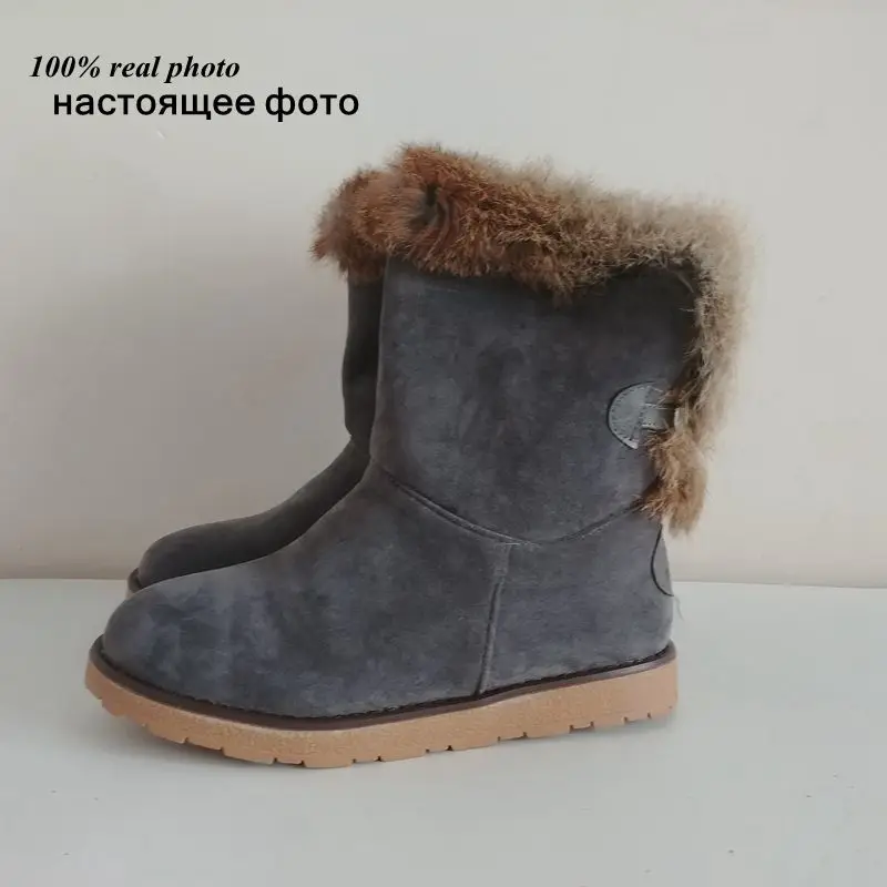 ASILETO snow boots real rabbit fur warm winter shoes ladies ankle boots for women footwear botas bottes feminina S845