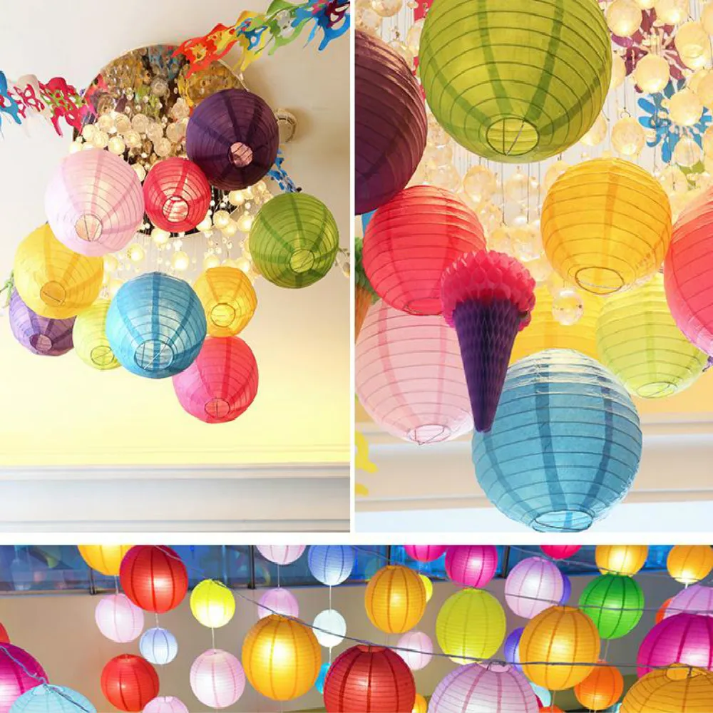 Круглый 10/15/20/25/30/35/40 см китайский Pom Poms папиросная бумага фонарь висит бумажный