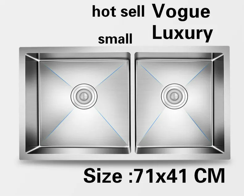 

Free shipping Apartment kitchen manual sink double groove small do the dishes 304 stainless steel luxurious hot sell 710x410 MM
