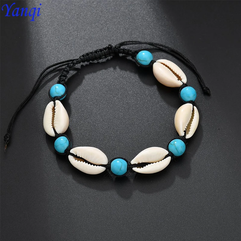 

Boho 8mm Bead Bracelet Shells Bracelets Natural Seashell Handmade Hand Knit Bracelet For Women Delicate Jewelry Gift