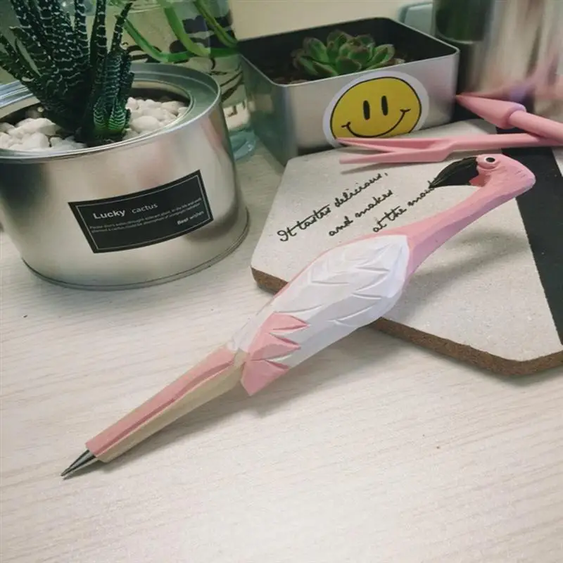 

1PC New Style Ballpoint Pens Pink Flamingo Refill Pens Wooden Writing Tool Carving Pen School Stationery Office Supplies
