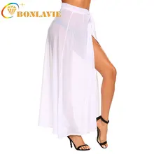 Женская шифоновая юбка плиссированная до щиколотки пляжная Однотонная юбка Белый Черный Сплит Сексуальная юбка Один Размер Летняя женская одежда