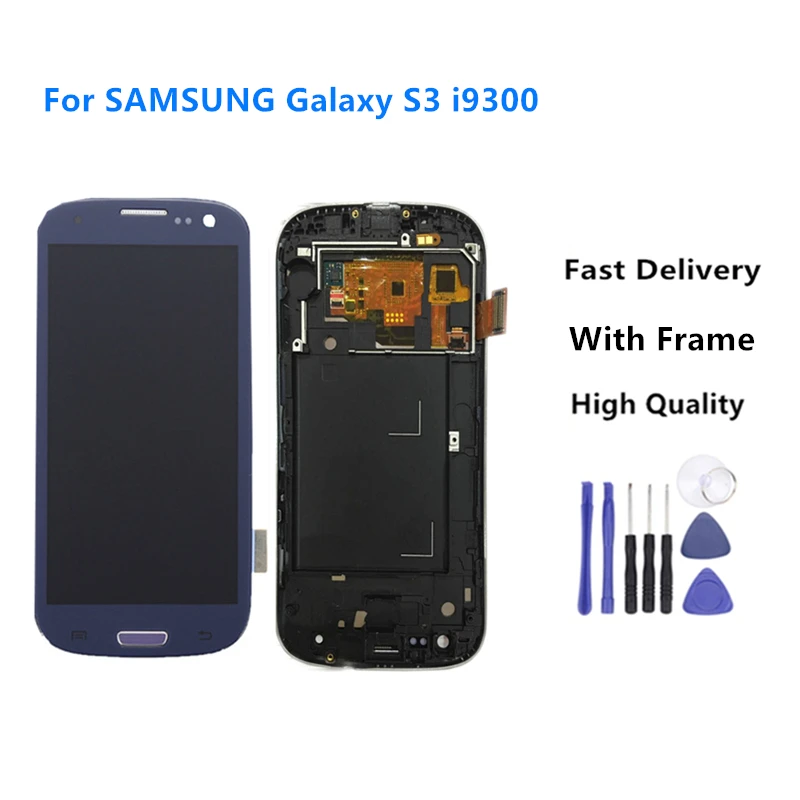

Replacement For Samsung Galaxy i9300 i9300i LCD Display Touch Screen With Frame Assembly Blue Color+Tools