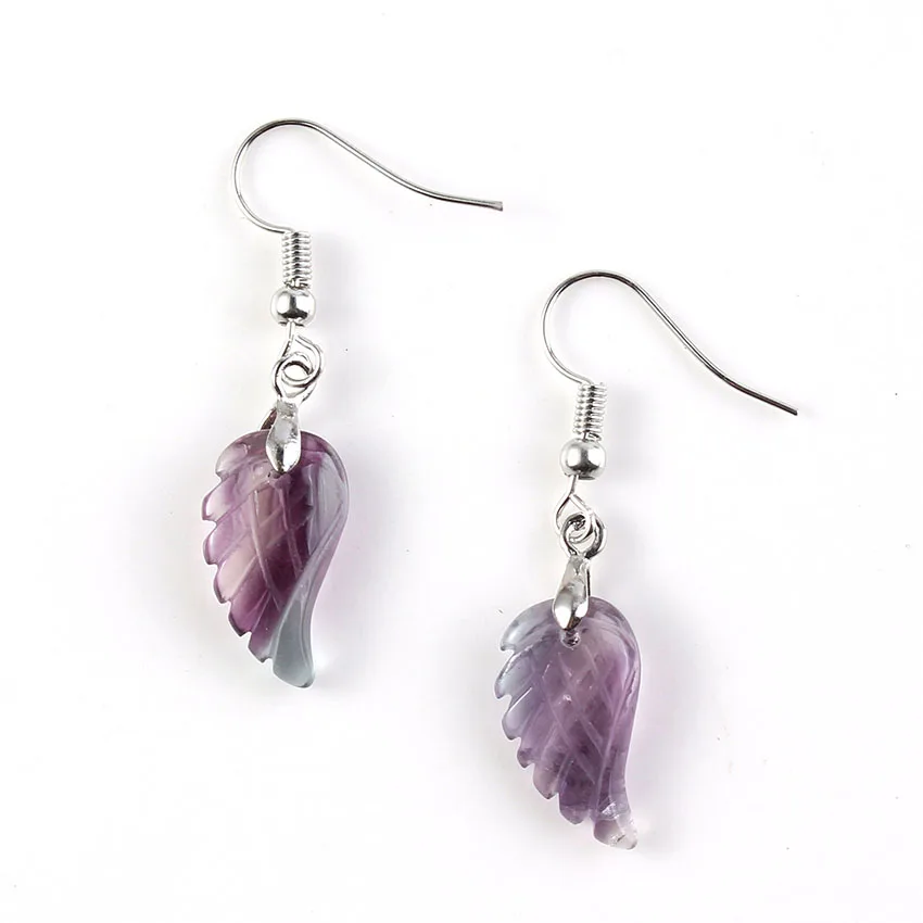 KFT Wholesale Natural Carved Crystal Reiki Stone Earring Lapis Lazuli Amethysts Angel Wing Dangle Hook Drop Stone Women Earrings - Image 3