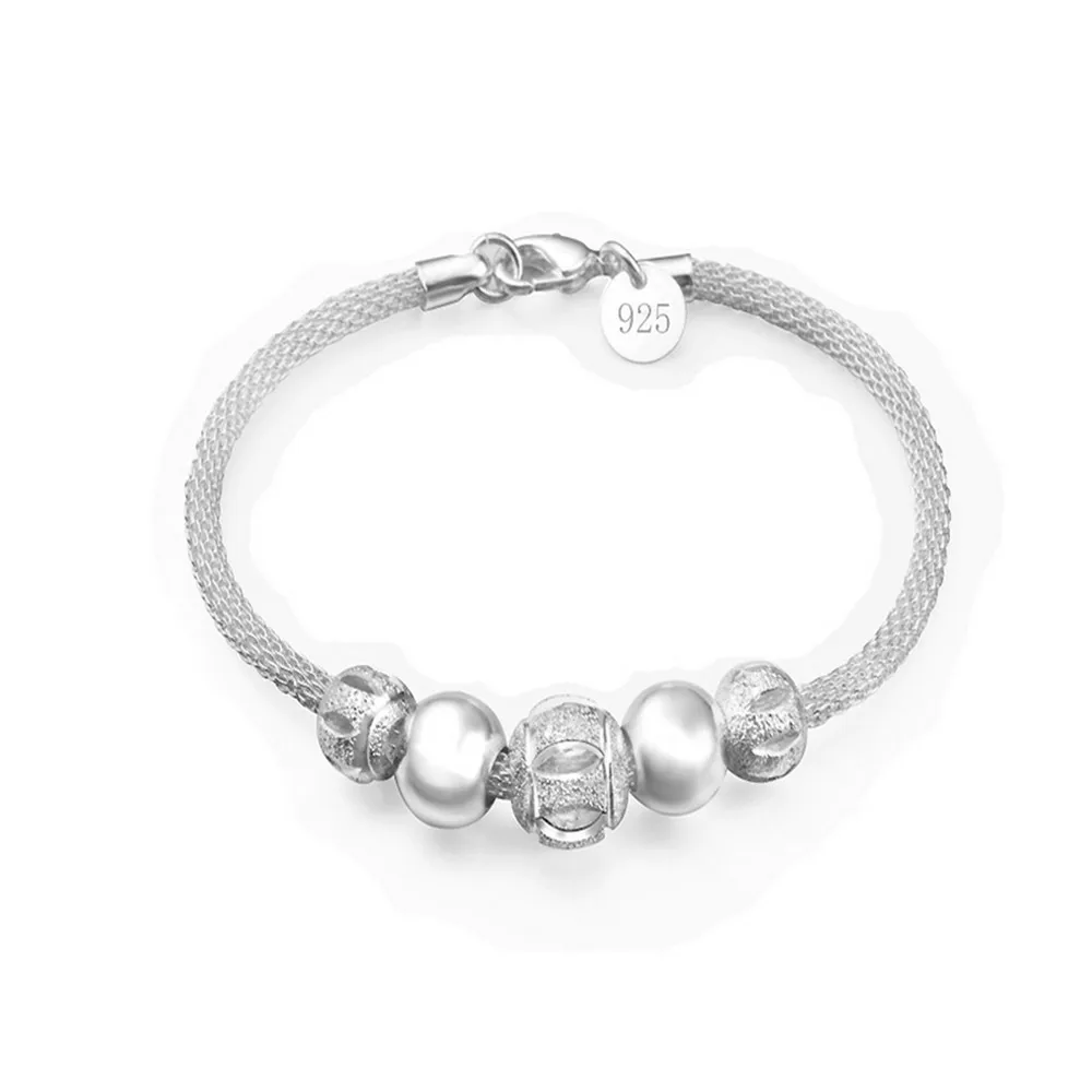 

925 New Sterling SIlver Jewelry Pulseras 925 Silver Bracelet Strand Beads Bracelets for Women Bracelets & Bangles