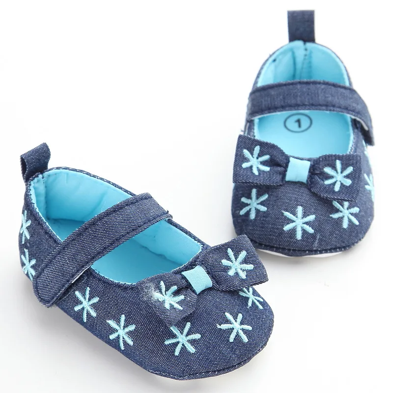 Sweet Bow Jeans Blue Infant Newborn Toddler Mary Jane Shoes Princess Baby Girls Ballet Dress Shoes