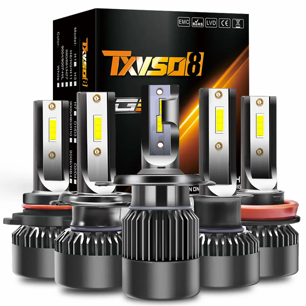 

TXVSO8 2PCS Car Headlight Bulbs Fog Lights 9005 HB3/9006 HB4/9012/H1/H4/H7/H8 H9 H11 6000K Turbo Fan Bulbs CSP Headlamp Lights