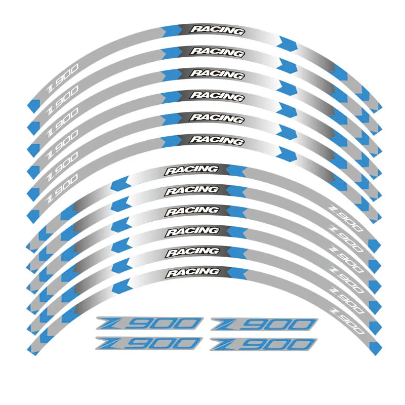 Высококачественные мотоциклетные Светоотражающие 17 дюймов обода колеса наклейки-полоски, наклейка Передняя Задняя наклейка полный набор для Kawasaki Z900 - Цвет: B Blue