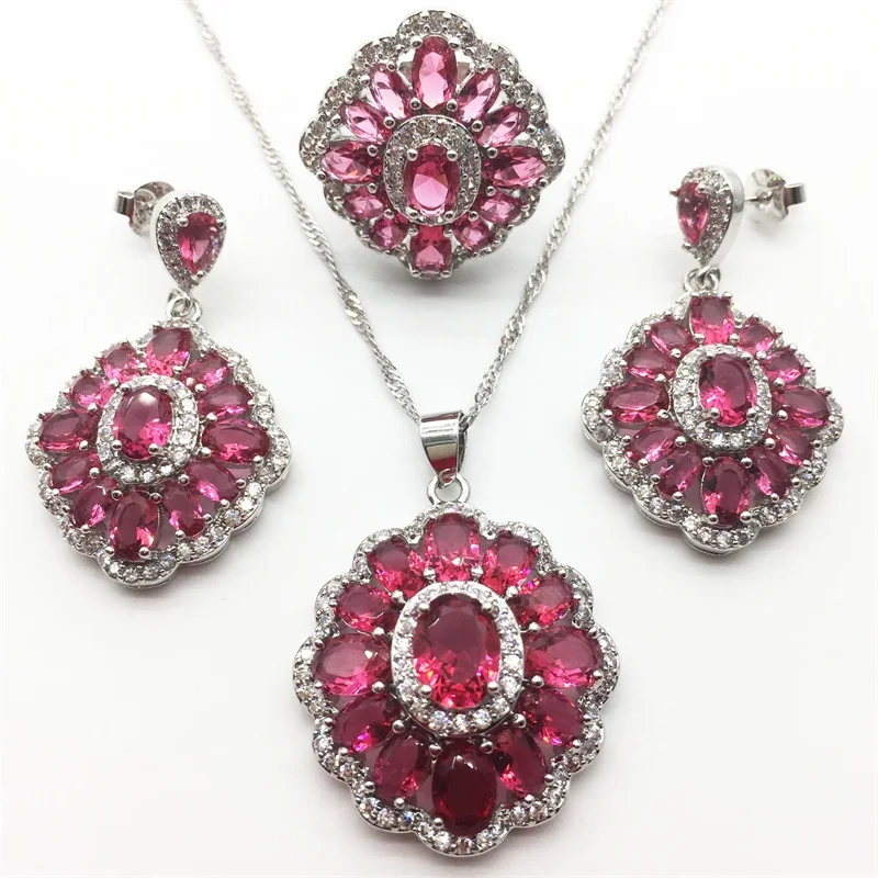 Flower Rose White color Silver Jewelry Sets For Women Drop Earrings