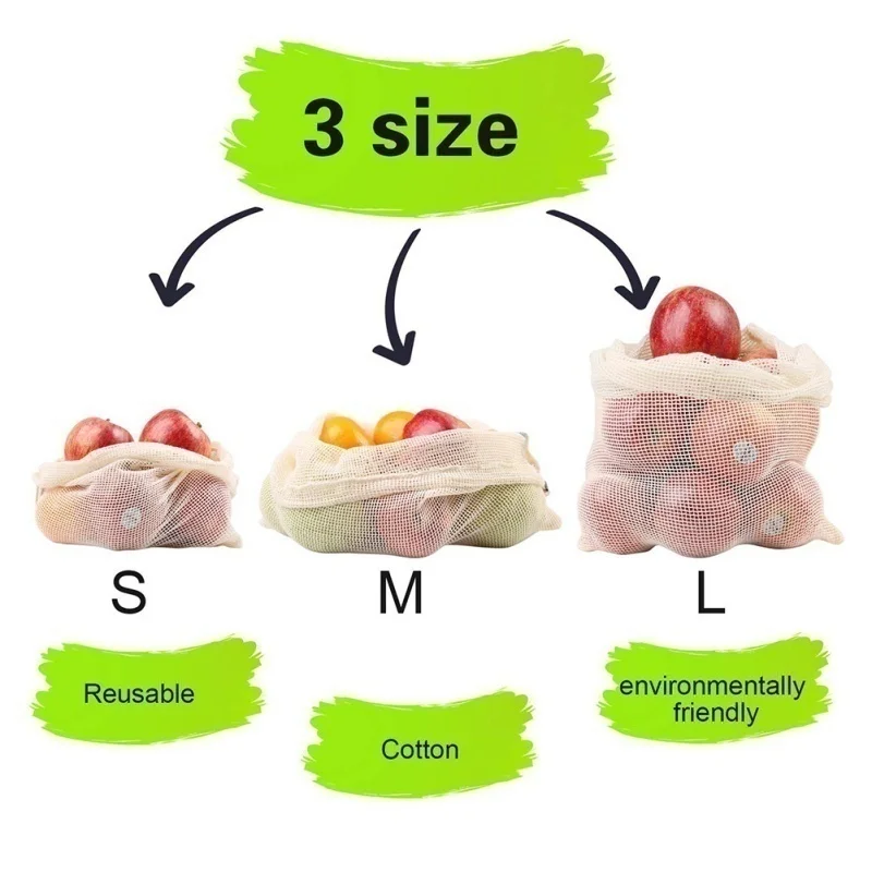 S/M/L многоразовый мешок продукта моющийся экологически чистый натуральный сетчатый мешок из хлопка