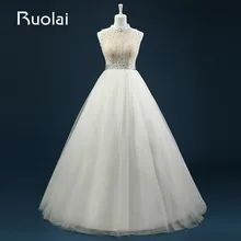 Real Lace Top Tulle Wedding Gown New High Neck A-Line Beaded Lace Bridal Gown Robe de Mariage Wedding Party Dresses ASAFN35