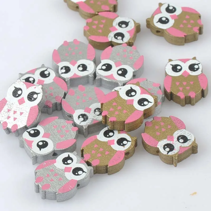 

Gold Silver Owl Pattern Cute Wooden Spacer Loose Beads For Children Jewelry making DIY 50pcs 21x17mm MT2016X