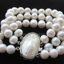 Красивая " 3row 10 мм природных белый круглый пресной воды жемчужный браслет благородный стиль естественно прекрасно jewe быстрая