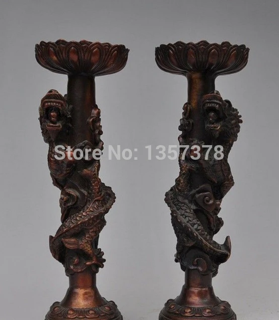 

shitou 00500 9" Huge Chinese Bronze Dragon Play Ball Statue Candlestick Candle Holder Pair discount 30% (C0324)
