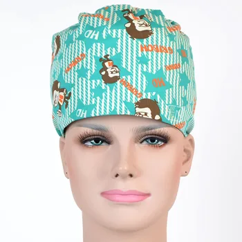 

New Lab Hospital medical Surgical Cap 100% cotton Printed Medical Scrub Operation Caps adjustable one size LXX27