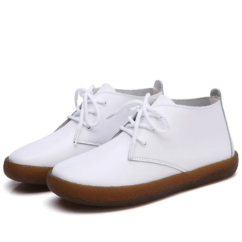 

2018 retro women's leather boots lacing flat-bottom boots female autumn shoes large size black white