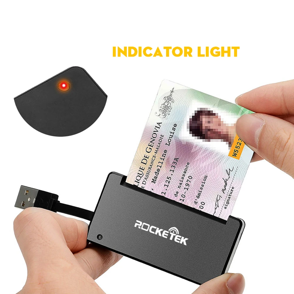 Rocketek портативный DOD военный CAC смарт-карта USB ридер с sim-картой адаптер со светодиодным индикатором совместим с Windows 8/7/XP