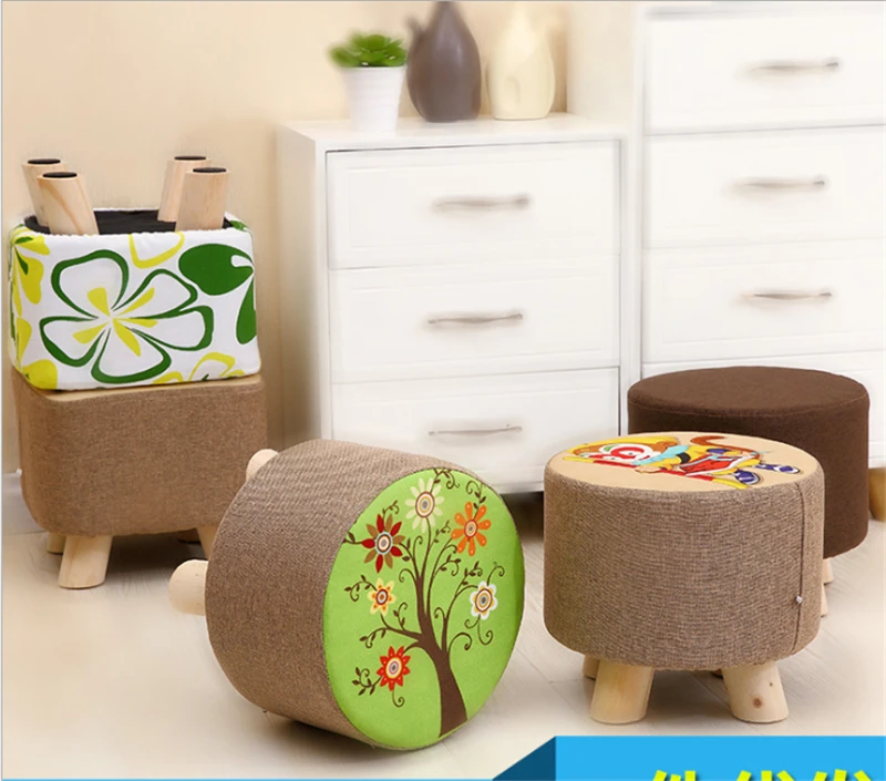 

Fashion home Cartoon 4 Leg Stool Round stool Wooden Chair Square stool Upholstered Footstool chair Art Small bench furniture