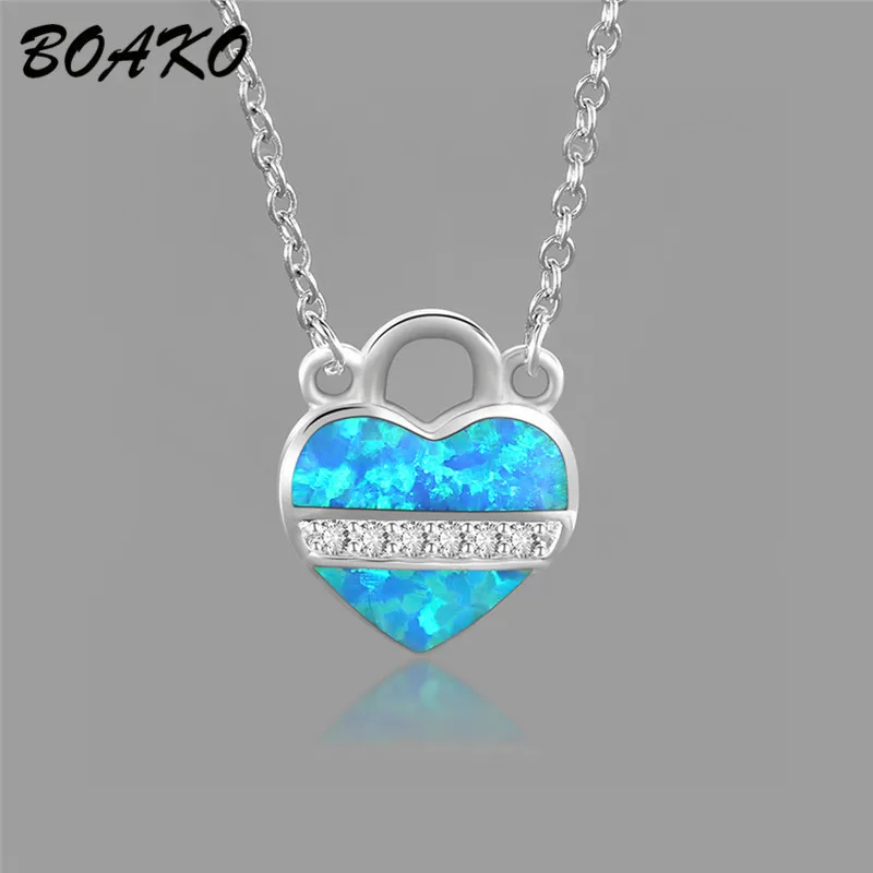 

BOAKO Small Heart Necklaces for Women Blue Austrian Crystal Necklaces & Pendants Fashion Jewelry 925 Sterling Silver Necklace