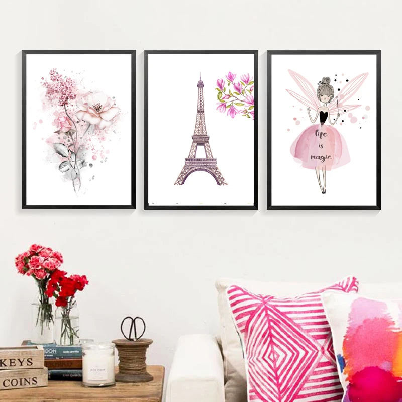 Kawaii-Rose-Pink-Girl-Style-Flowers-Nursery-Canvas-Paintings-Mural-Wall-Art-Poster-Print-Picture-for (4)
