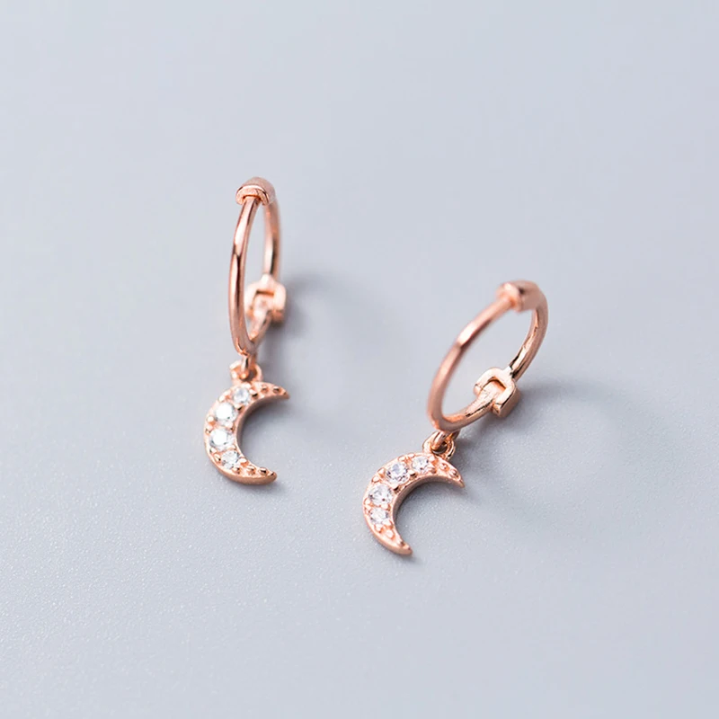 

Fashion 925 Sterling Silver Moon Stud Earrings For Women Cubic Zirconia Small Studs Earring Charm S925 Sterling-silver-jewelry